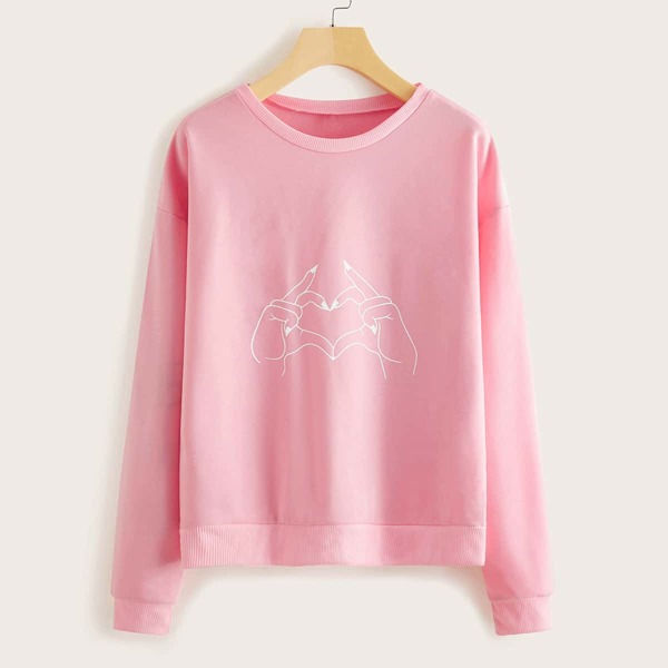 

Drop Shoulder Gesture Print Sweatshirt, Pink