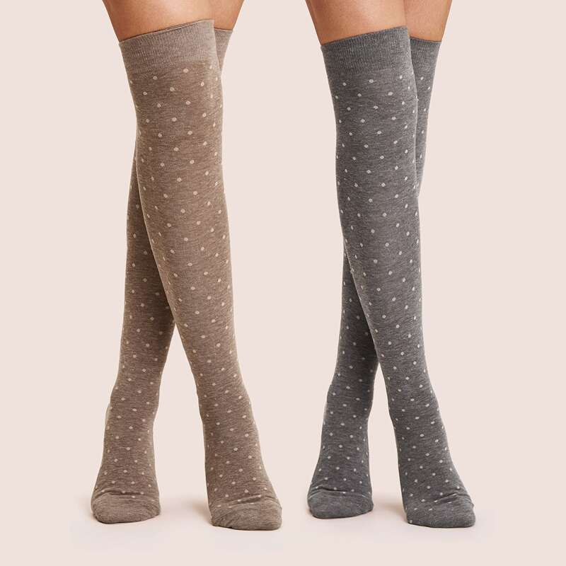 

2pairs Polka Dot Pattern Knee Length Socks, Multicolor