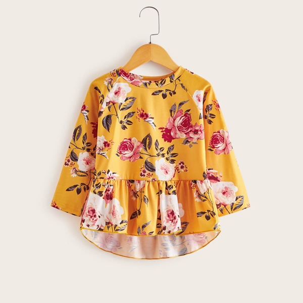 

Toddler Girls Large Floral Ruffle Hem Blouse, Yellow