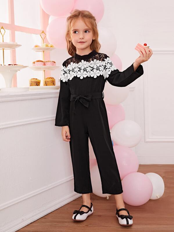 

Toddler Girls Appliques Self Tie Lace Yoke Jumpsuit, Black, Sofia B