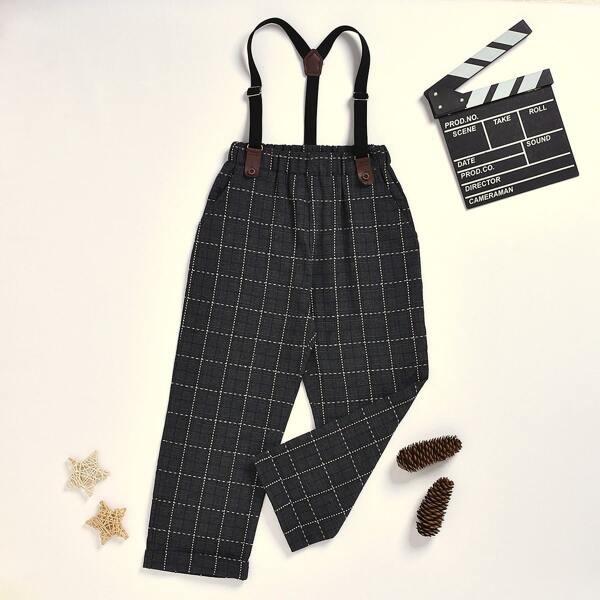 

Toddler Boys Plaid Straight Pants With Straps, Black