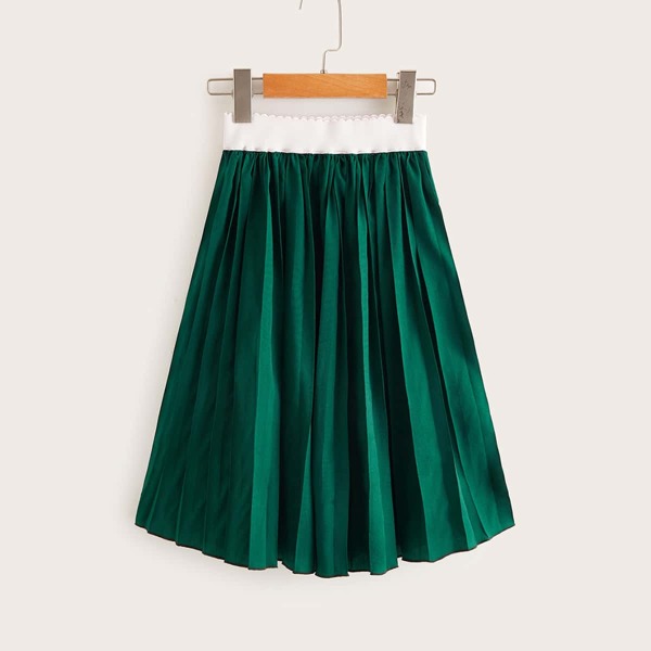 

Toddler Girls Contrast Elastic Waist Pleated Skirt, Green