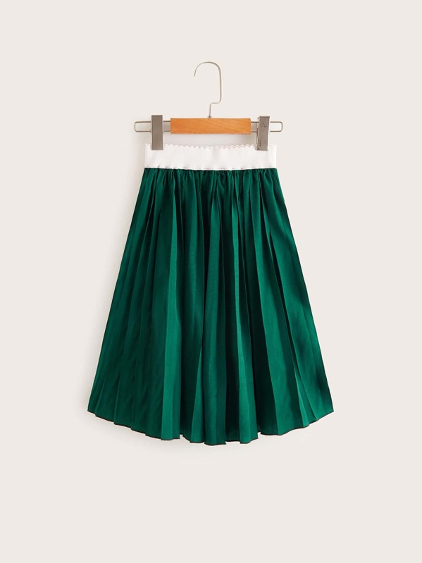 

Toddler Girls Contrast Elastic Waist Pleated Skirt, Green