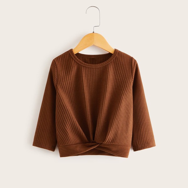 

Toddler Girls Rib Knit Twist Hem Tee, Brown