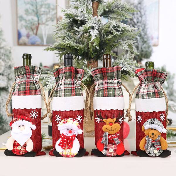 

1pc Christmas Wire Bottle Cover, Red