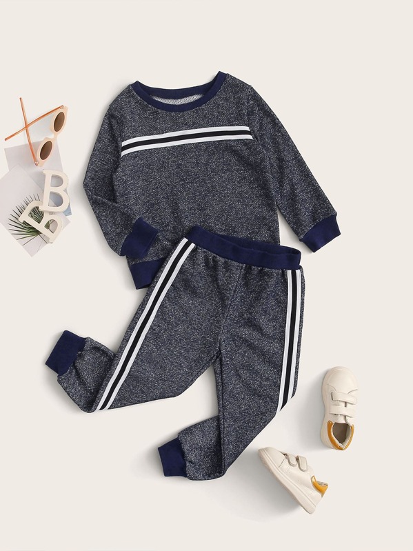 

Toddler Girls Space Dye Striped Tape Sweatshirt With Sweatpants, Navy