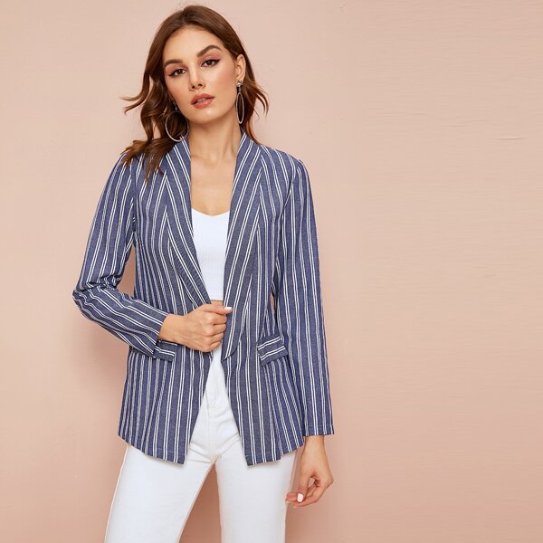 

Striped Shawl Collar Blazer, Blue