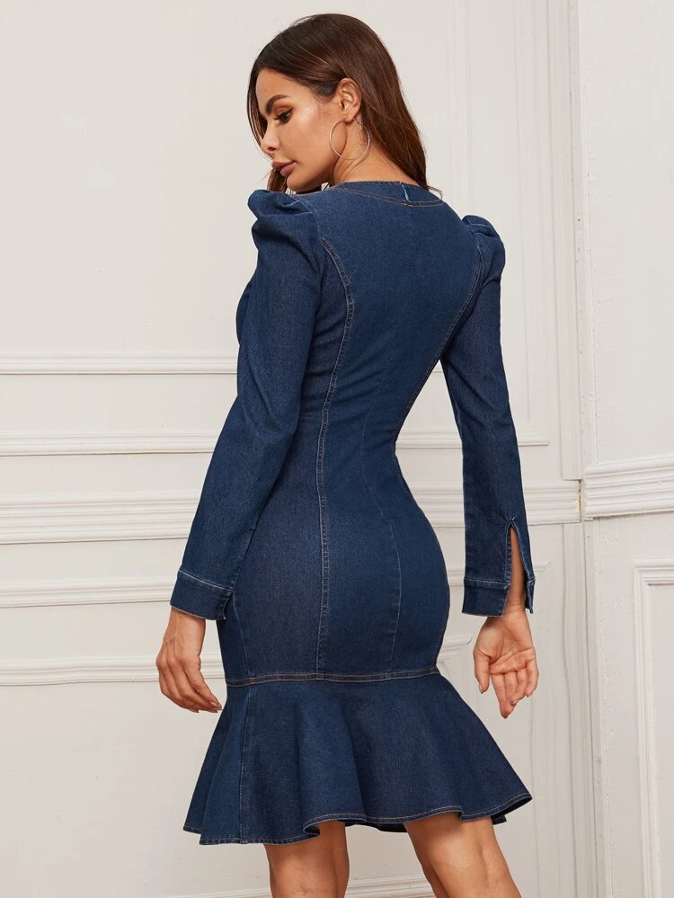 Marin Krås Hem Slätt Tillfällig Denim Klänningar | SHEIN SE Svart Krås Hem Slätt Tillfällig Klänningar | SHEIN SE