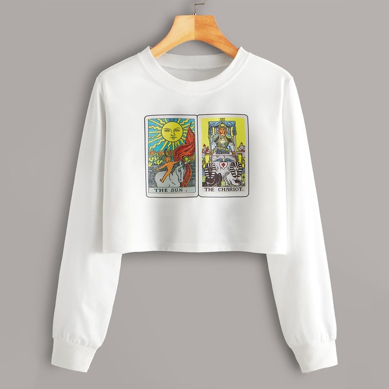 

Graphic Print Crop Sweatshirt, White