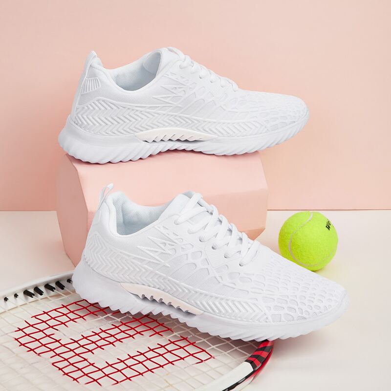 

Lace-up Front Textured Sneakers, White
