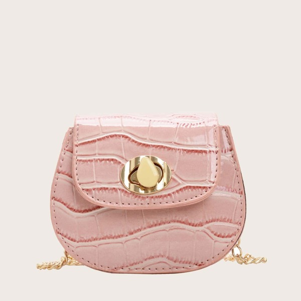 

Girls Twist Lock Croc Embossed Chain Bag, Pink