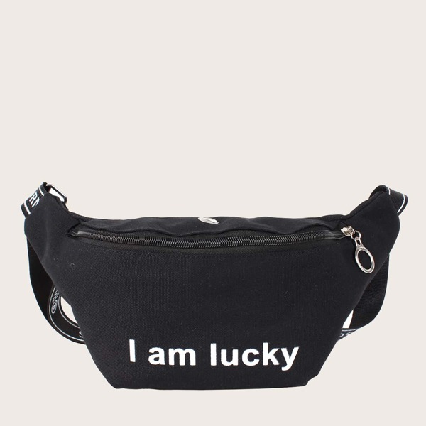 

Kids Slogan Graphic Fanny Pack, Black