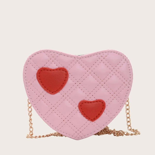 

Girls Heart Shaped Quilted Chain Bag, Pink