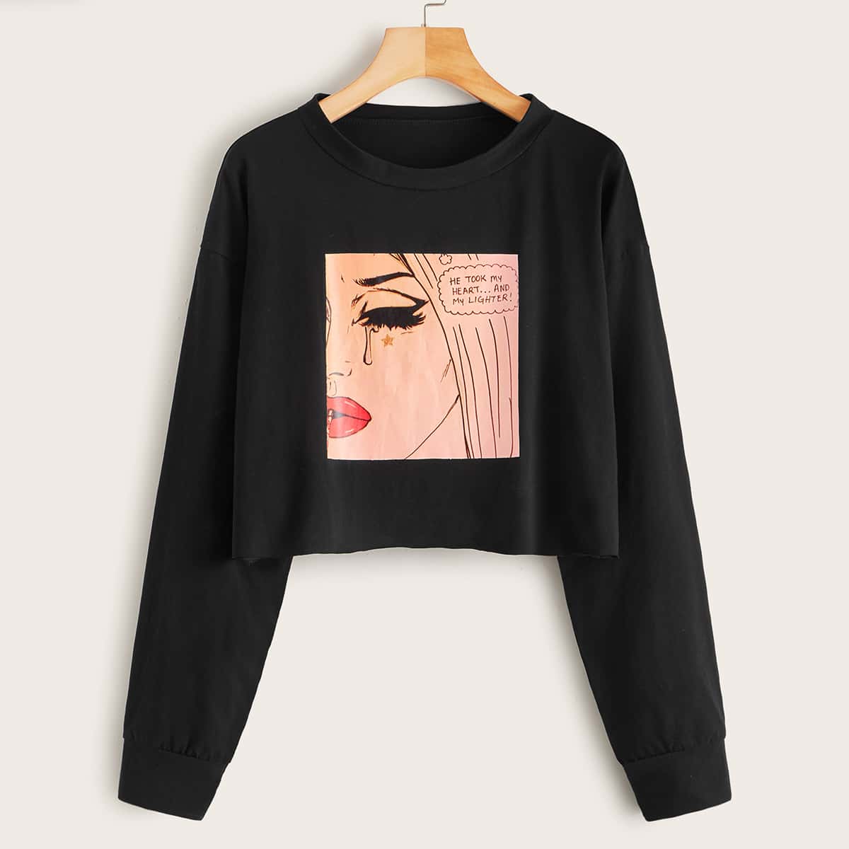 

Figure Graphic Crew Neck Crop Tee, Black
