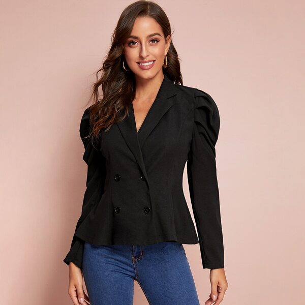 

Double Breasted Puff Sleeve Blazer, Black