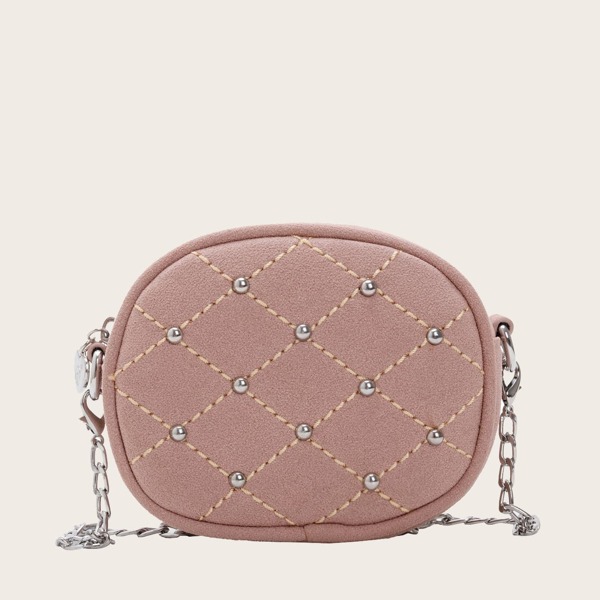 

Girls Stitch Detail Studded Chain Bag, Pink