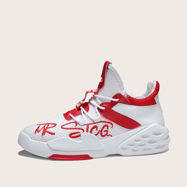 

Men Letter Embroidered Lace-up Front Chunky Sneakers, Multicolor