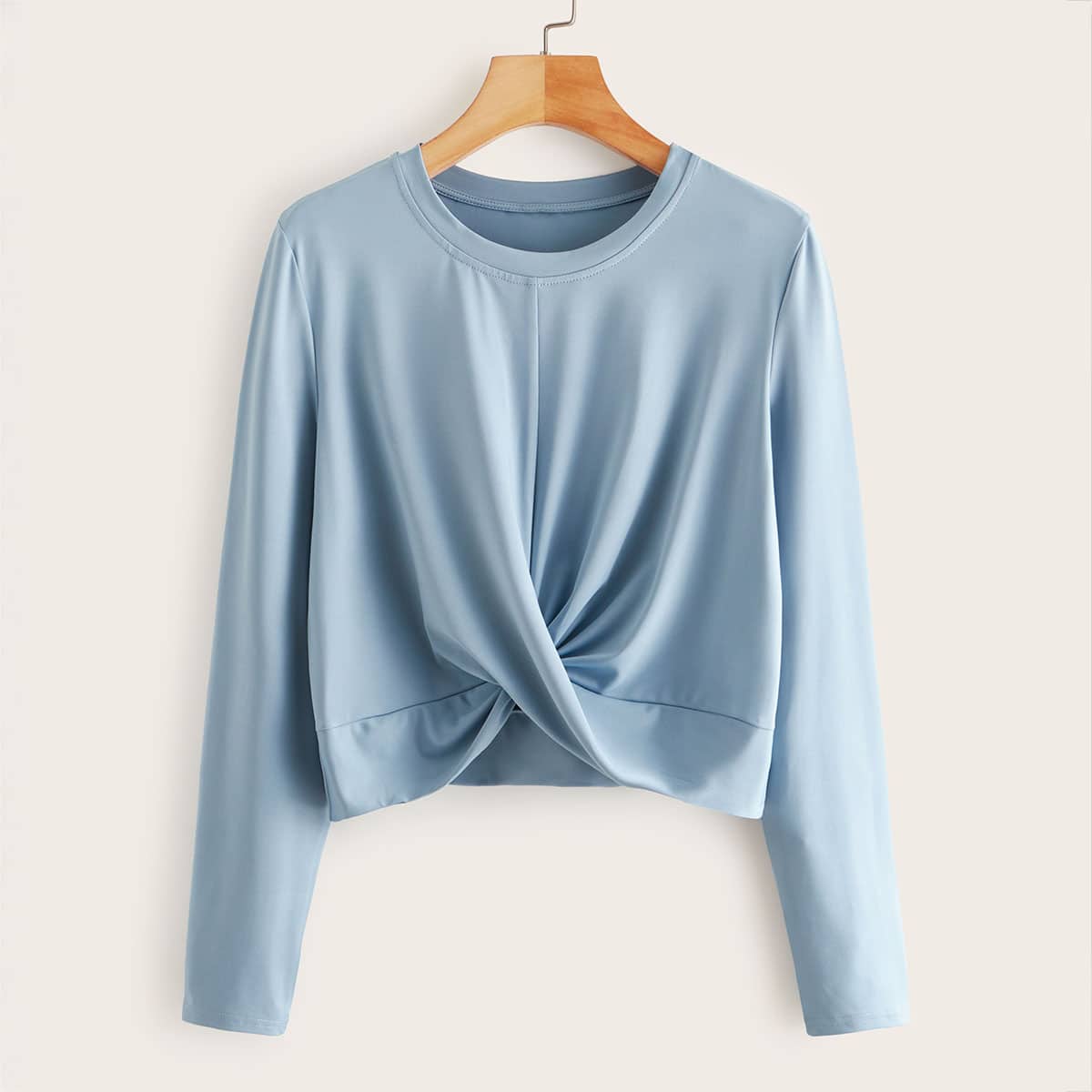

Twist Front Solid Crop Tee, Blue