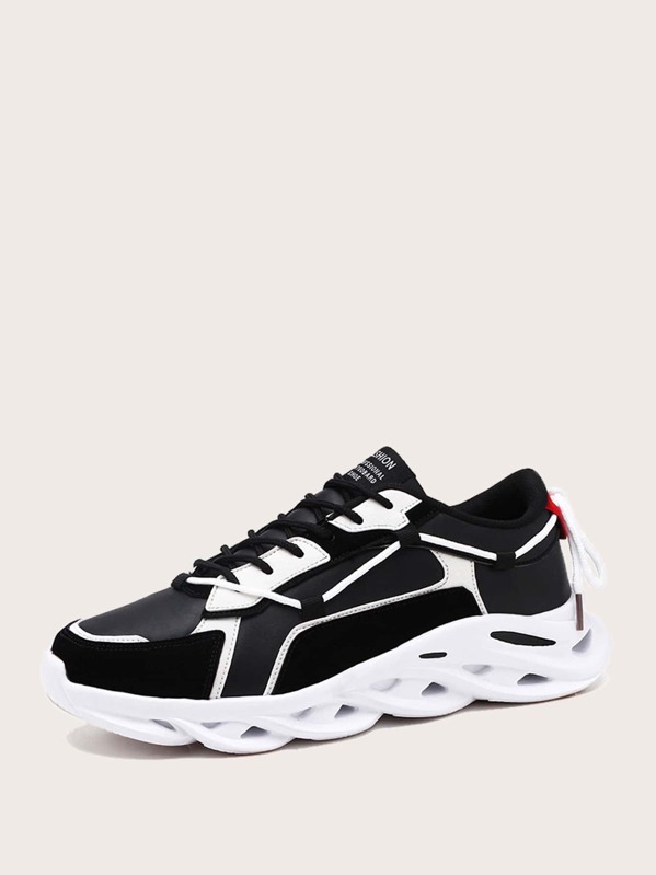 

Men Lace-up Front Chunky Sneakers, Black and white