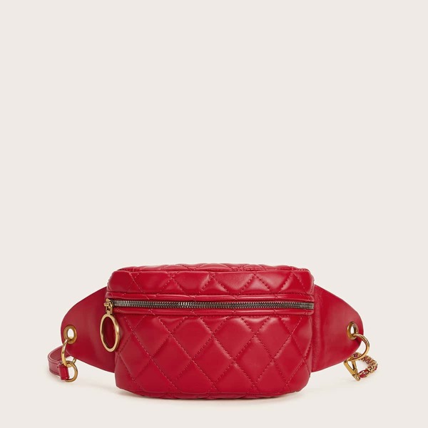 

Zip Up Quilted Fanny Pack, Red