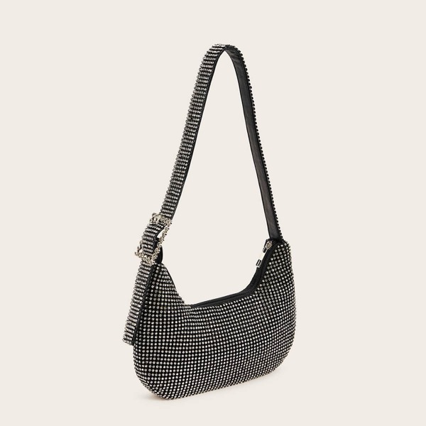 

Rhinestone Decor Buckle Strap Hobo Bag