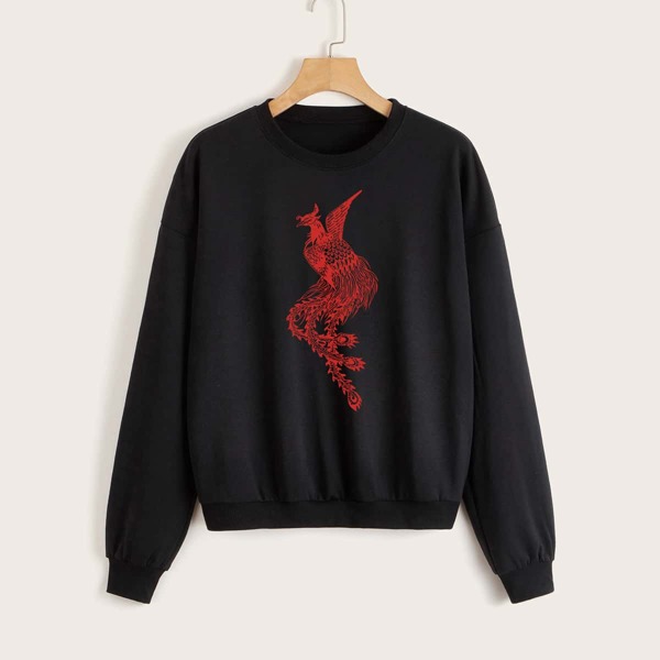 

Phoenix Print Drop Shoulder Sweatshirt, Black
