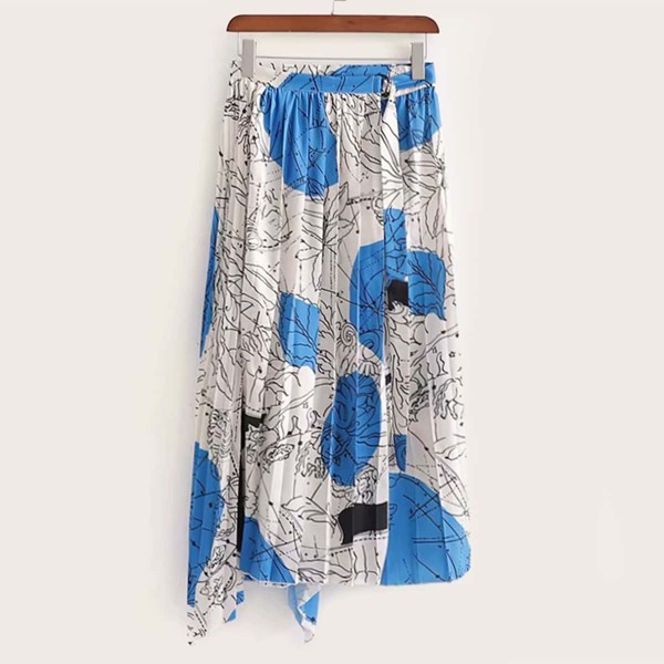 

Graffiti Print Pleated Asymmetrical Skirt, Multicolor