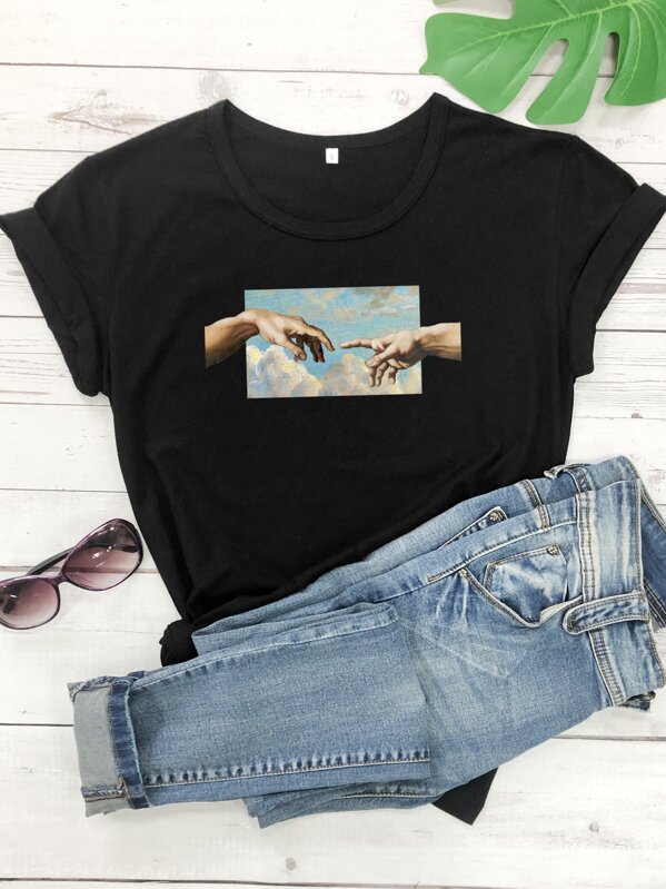 

Finger And Sky Print Tee, Black