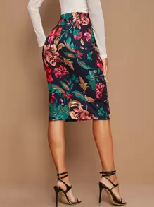 SHEIN Clasi Falda lápiz con estampado floral - Multicolor - Ver 2