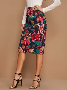 SHEIN Clasi Falda lápiz con estampado floral - Multicolor - Ver 1