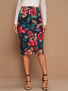 SHEIN Clasi Falda lápiz con estampado floral - Multicolor - Ver 3