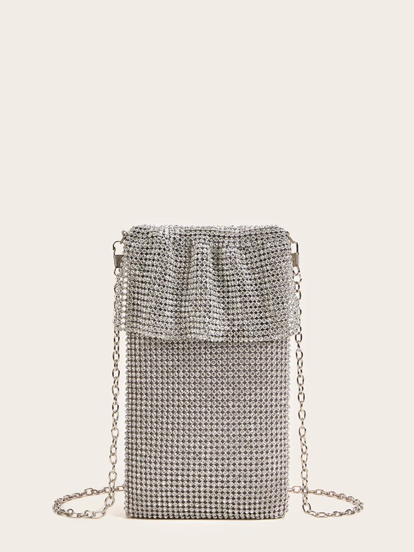 

Rhinestone Decor Hollow Out Evening Clutch, Silver