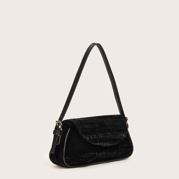 

Minimalist Flap Baguette Bag, Black