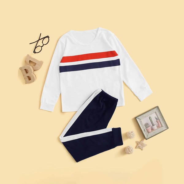 

Boys Colorblock Striped PJ Set, Multicolor