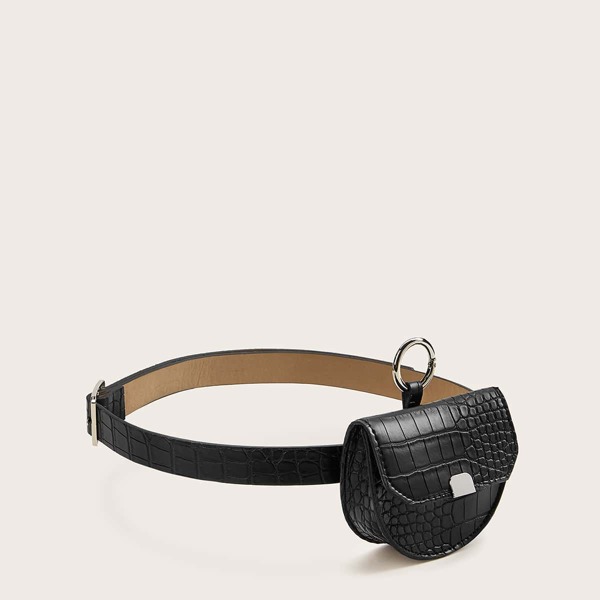 

Mini Croc Embossed Fanny Pack, Black