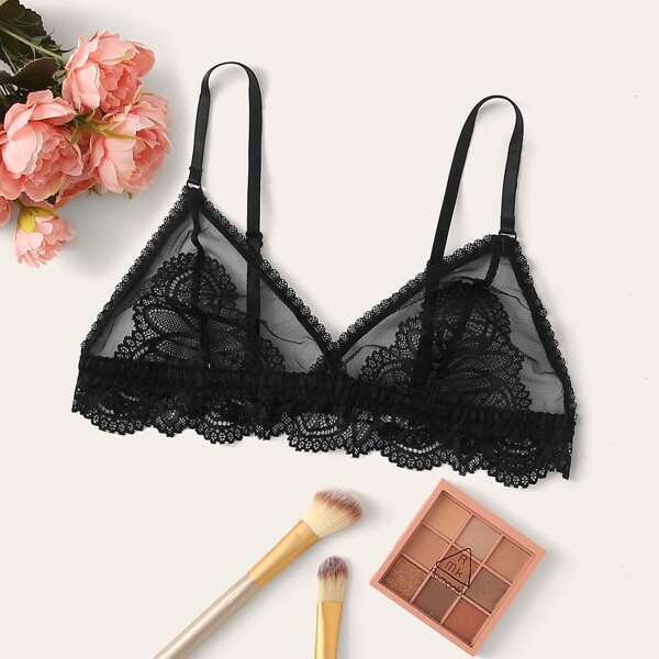 

Floral Lace Sheer Bralette, Black
