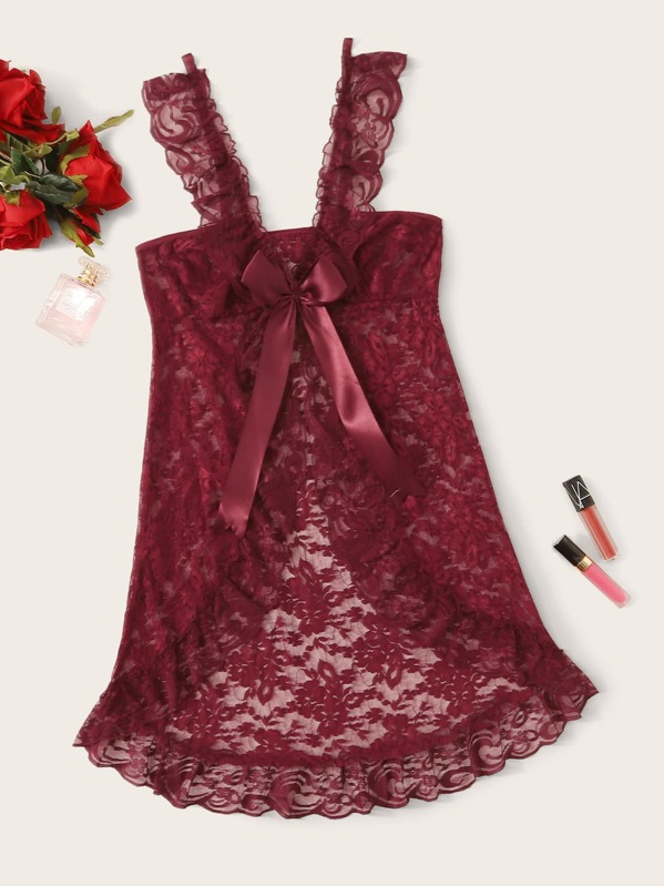

Plus Floral Lace Asymmetrical Hem Slips, Burgundy