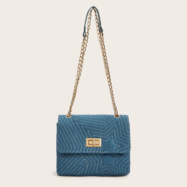 

Twist Lock Stitch Detail Chain Bag, Blue