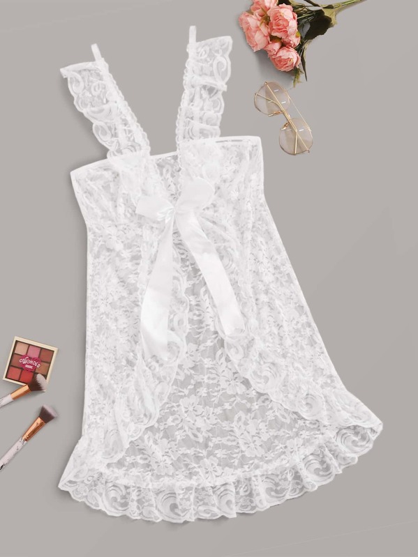 

Plus Floral Lace Asymmetrical Hem Slips, White