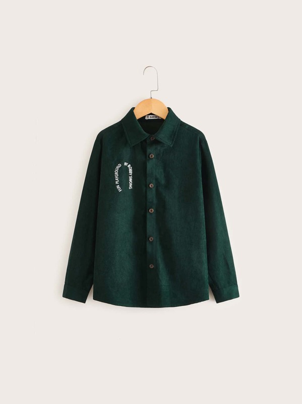 

Boys Slogan Graphic Button Front Shirt, Green
