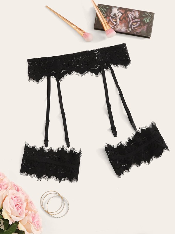 

Eyelash Lace Garter With Leg Ring, Black