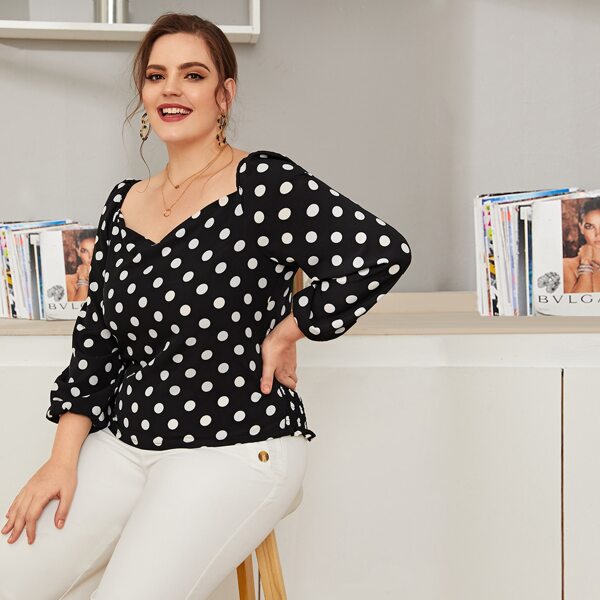 

Plus Polka Dot Sweetheart Blouse, Black and white