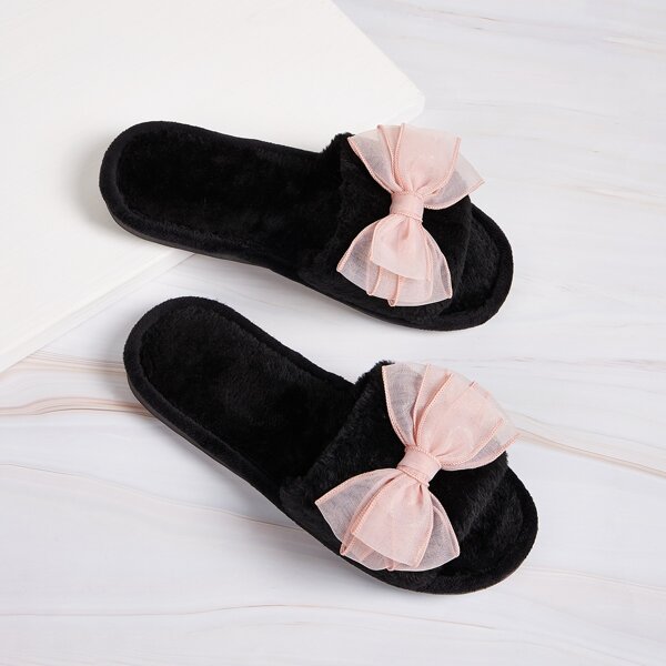 

Bow Decor Fuzzy Slippers, Multicolor