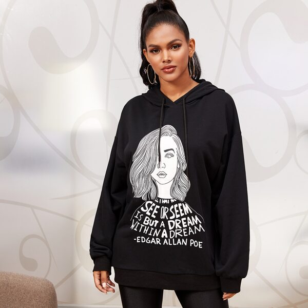 

Figure Graphic Drawstring Hoodie, Black