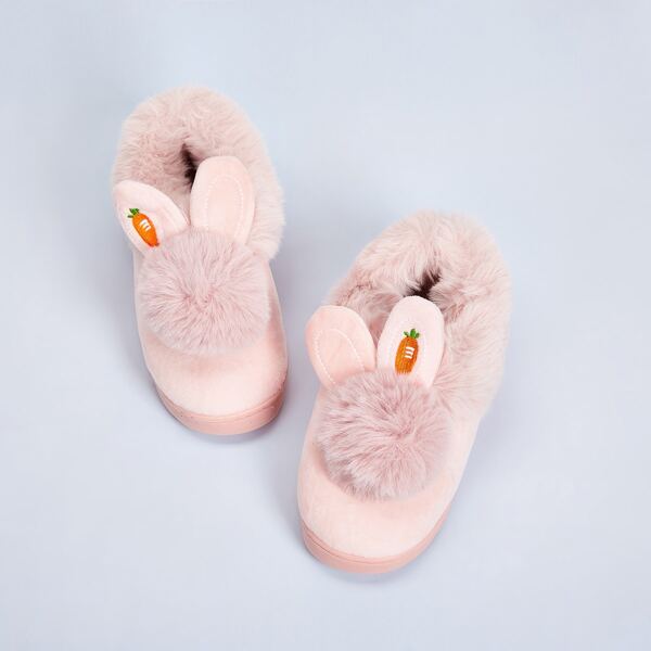 

Pom Pom Decor Fluffy Slippers, Pink