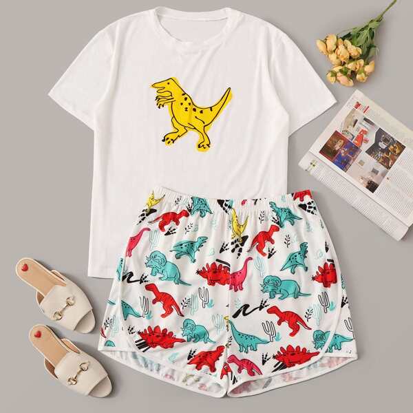 

Plus Cartoon Graphic PJ Set, Multicolor