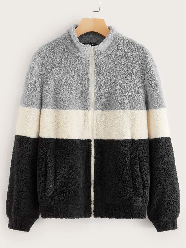 

Zip Up Colorblock Teddy Jacket, Multicolor