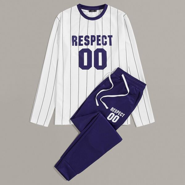 

Men Contrast Neck Letter Graphic Top & Pants Set, Multicolor