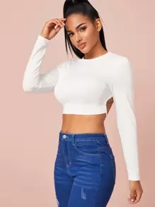 Self-Tie Open-Back Crop Top - White - View 3