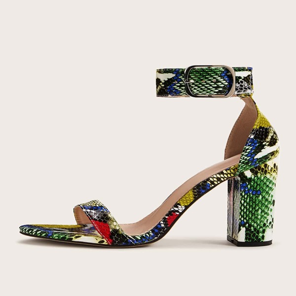 

Ankle Strap Snakeskin Chunky Heels, Multicolor